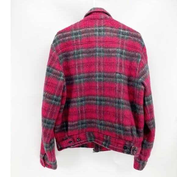 Wool blend shacket bomber pink red green in color lined oversized size L cabin - Picture 2 of 8